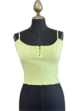 American Eagle Cropped Cami Spaghetti Strap Top Buttons Bright Green Size Small